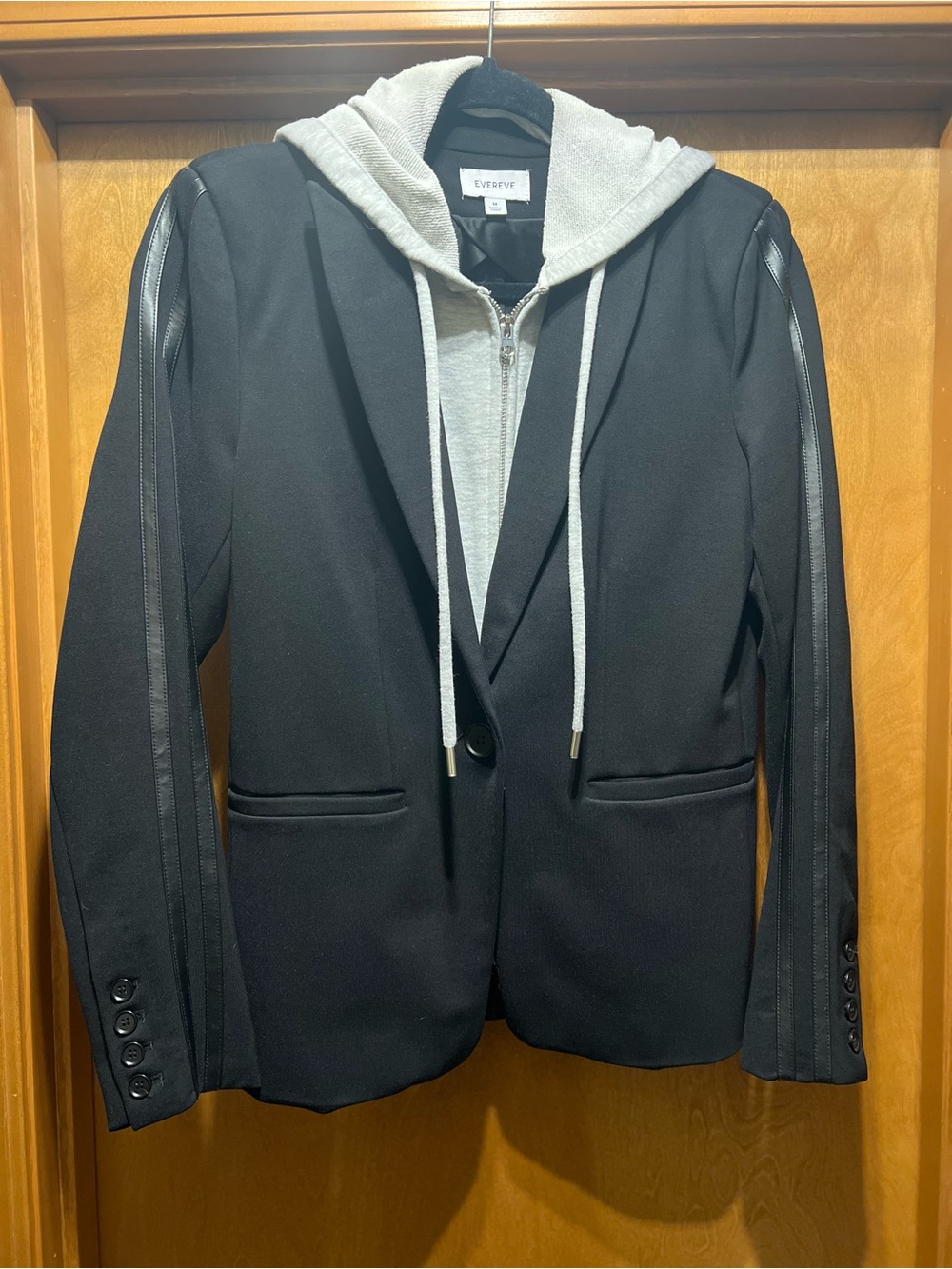 Evereve Black Hooded Blazer Jacket with Grey removable dickey